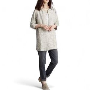 Eileen Fisher Long Jacket Ivory Tweed 3/4 Slv Snap Front Classic Minimalist Sz M
